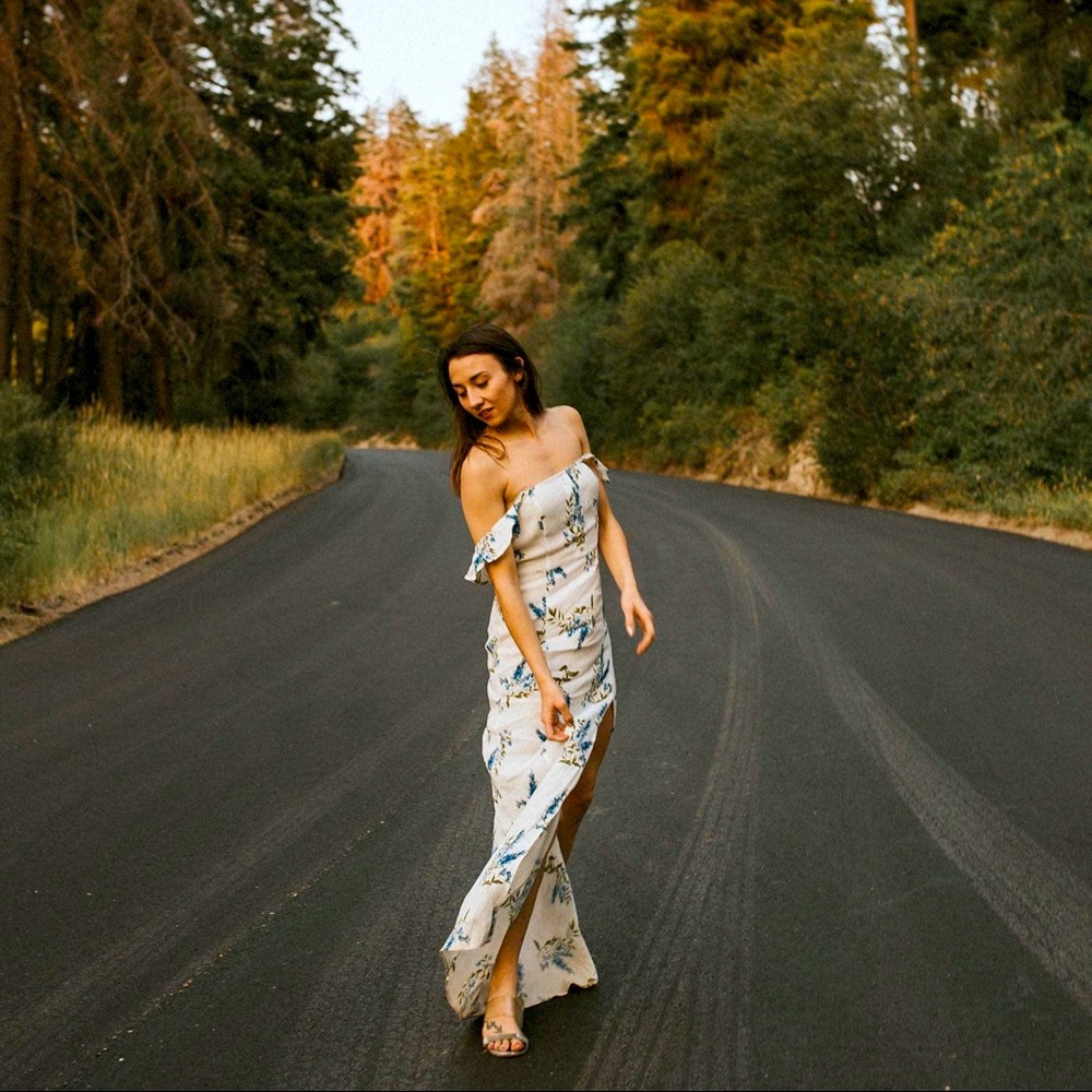 Small floral summer maxi dress with a slit
